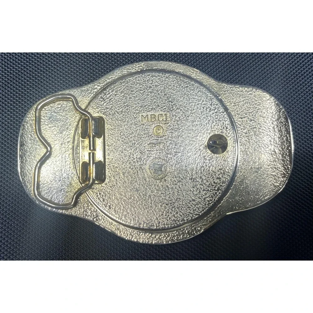 MBCI Belt Buckle Mens Gold Tone Western‎ Cowboy Rodeo Roping Longhorn Enamel